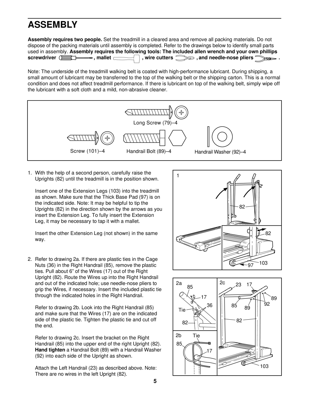 ProForm 590 LS user manual Assembly, Screwdriver , mallet , wire cutters , and needle-nose pliers 