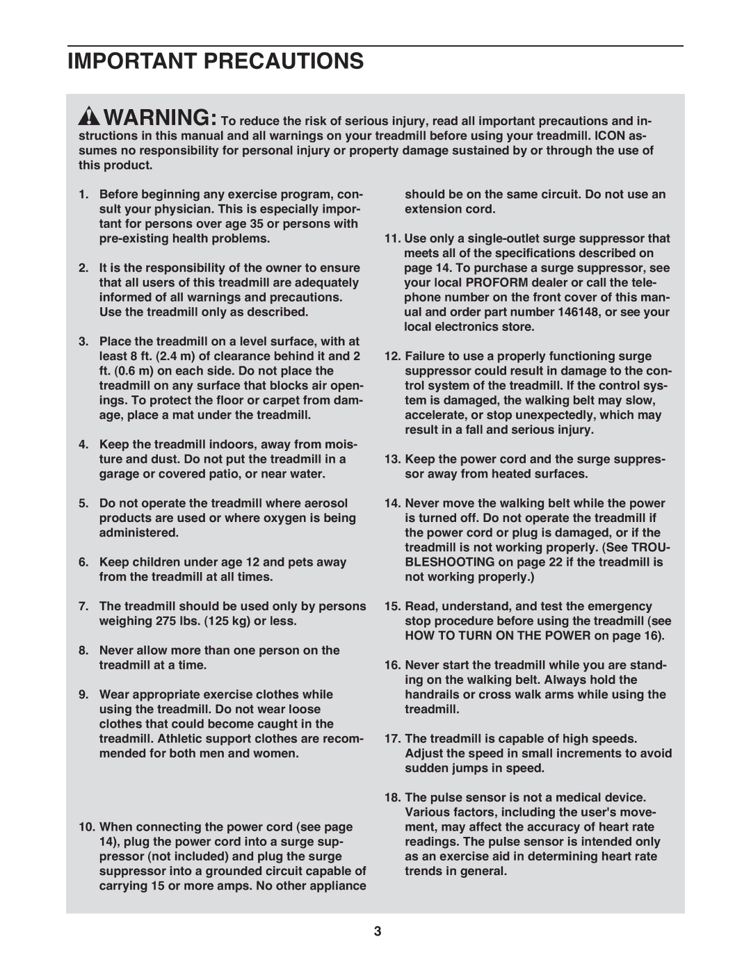 ProForm 590 lt user manual Important Precautions 