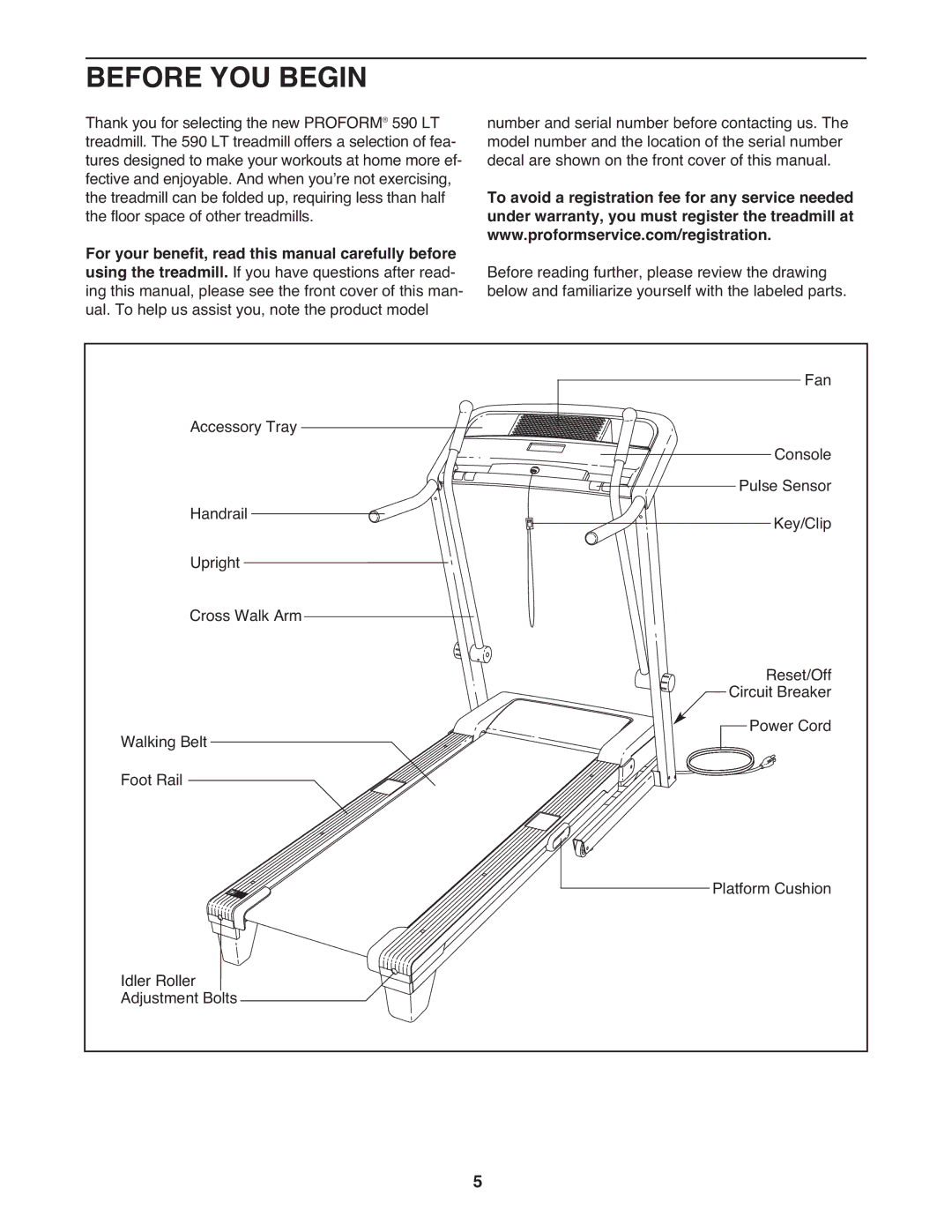 ProForm 590 lt user manual Before YOU Begin 