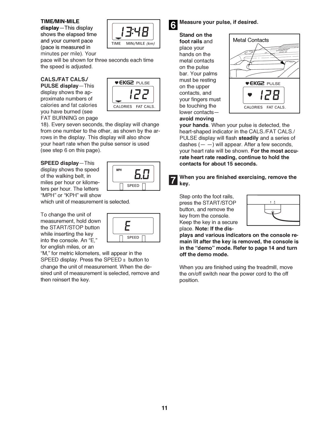 ProForm 590 QS user manual Time/Min-Mile, CALS./FAT Cals, Pulse displayÑThis, Speed displayÑThis 