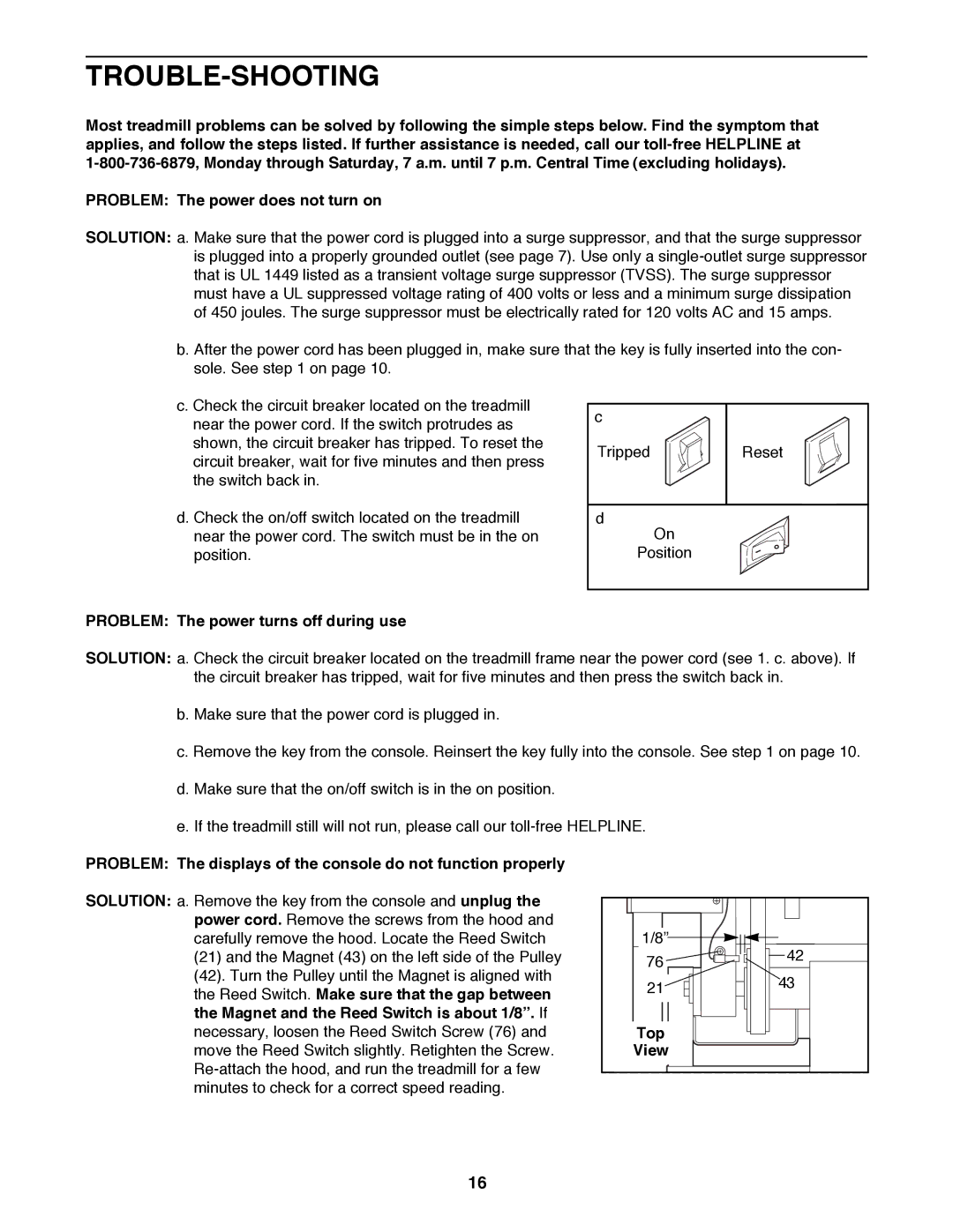 ProForm 590 QS user manual Trouble-Shooting, Problem The power turns off during use, Top 