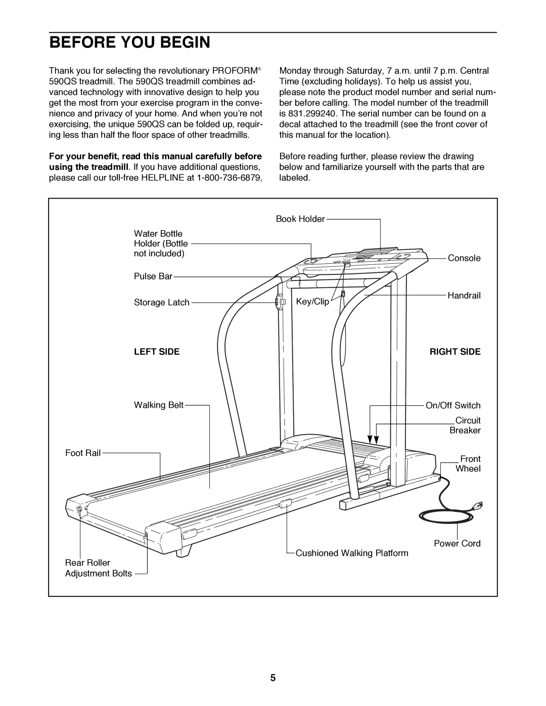 ProForm 590 QS user manual Before YOU Begin, Left Side Right Side 