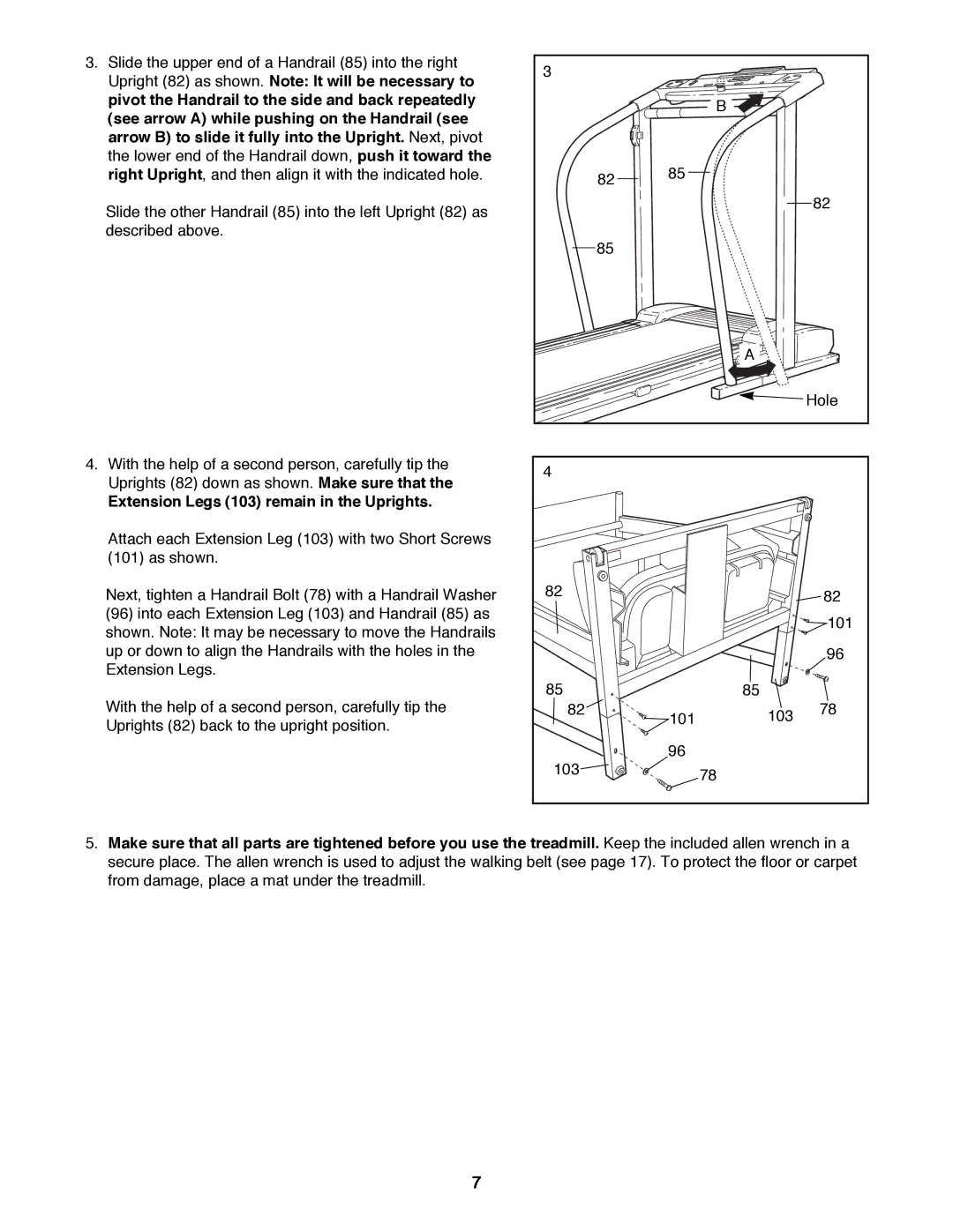 ProForm 590 QS user manual Extension Legs 103 remain in the Uprights 