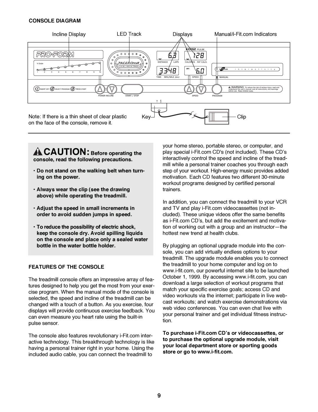 ProForm 590 QS user manual Console Diagram, Features of the Console 