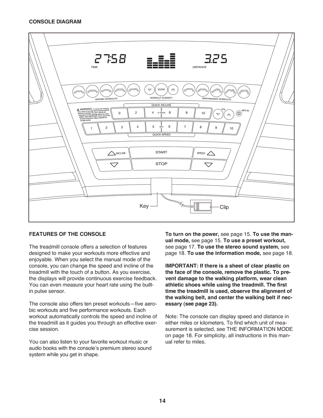 ProForm 590 rt user manual Console Diagram, Features of the Console 