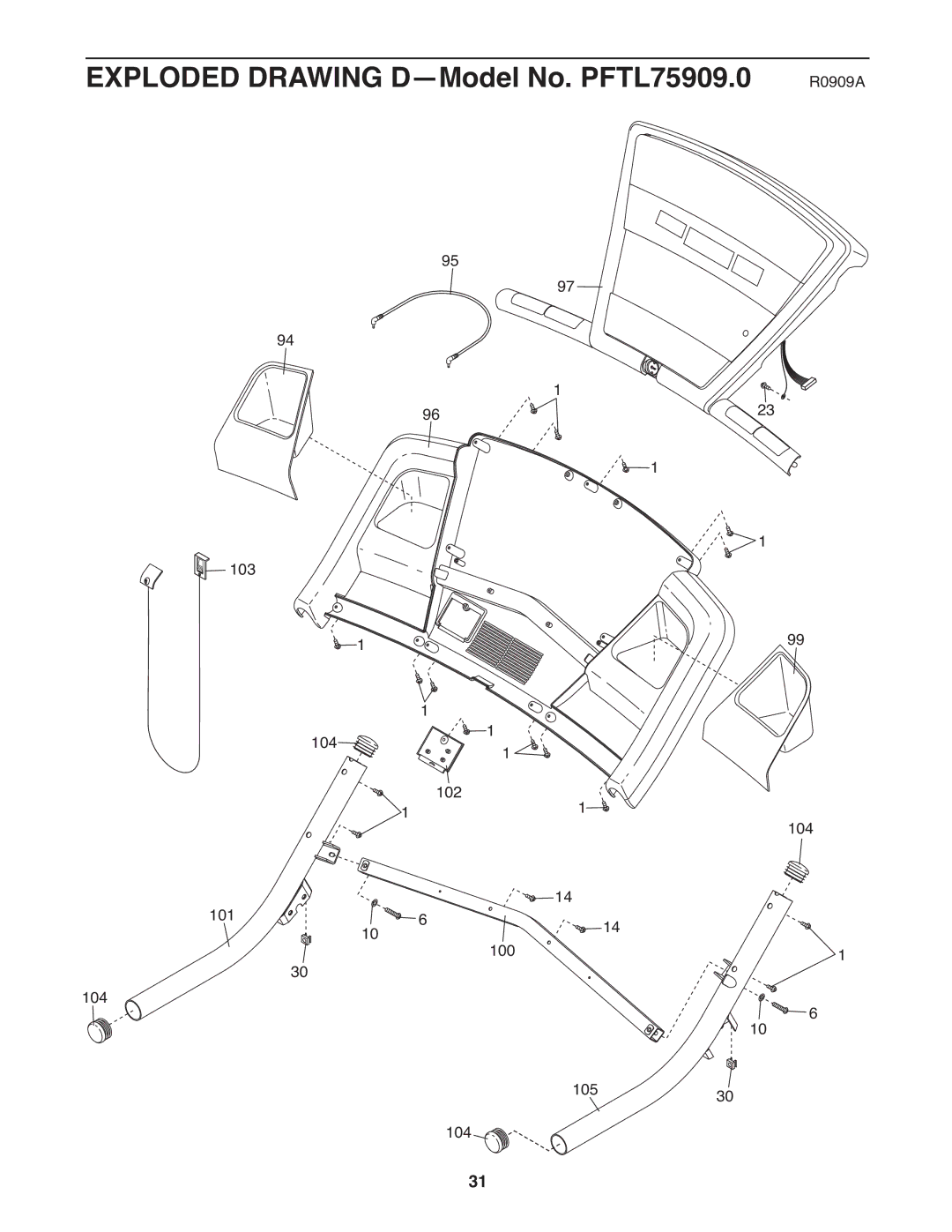 ProForm 590 rt user manual Exploded Drawing D-Model No. PFTL75909.0 R0909A 