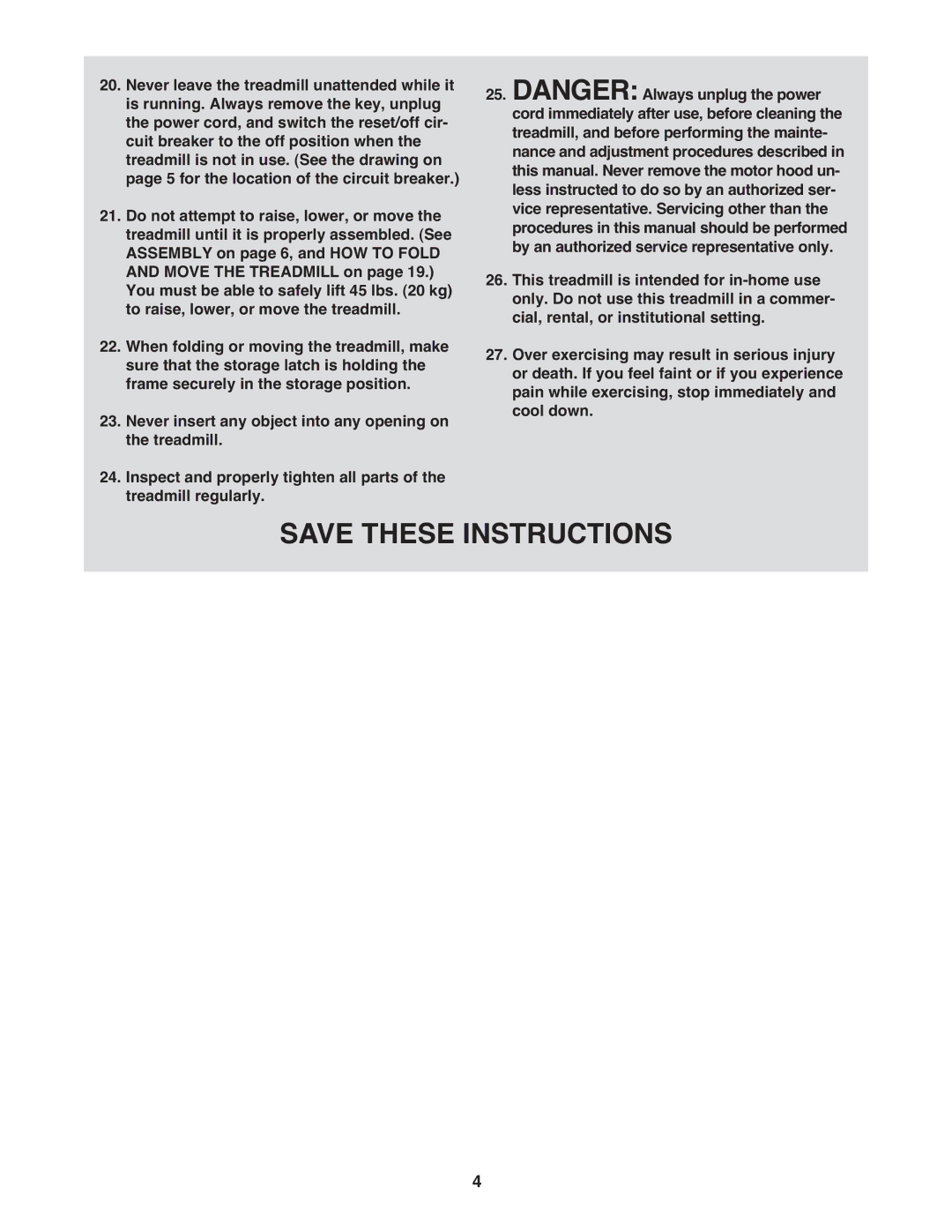 ProForm 590 rt user manual Power cord, and switch the reset/off cir, Treadmill, and before performing the mainte 