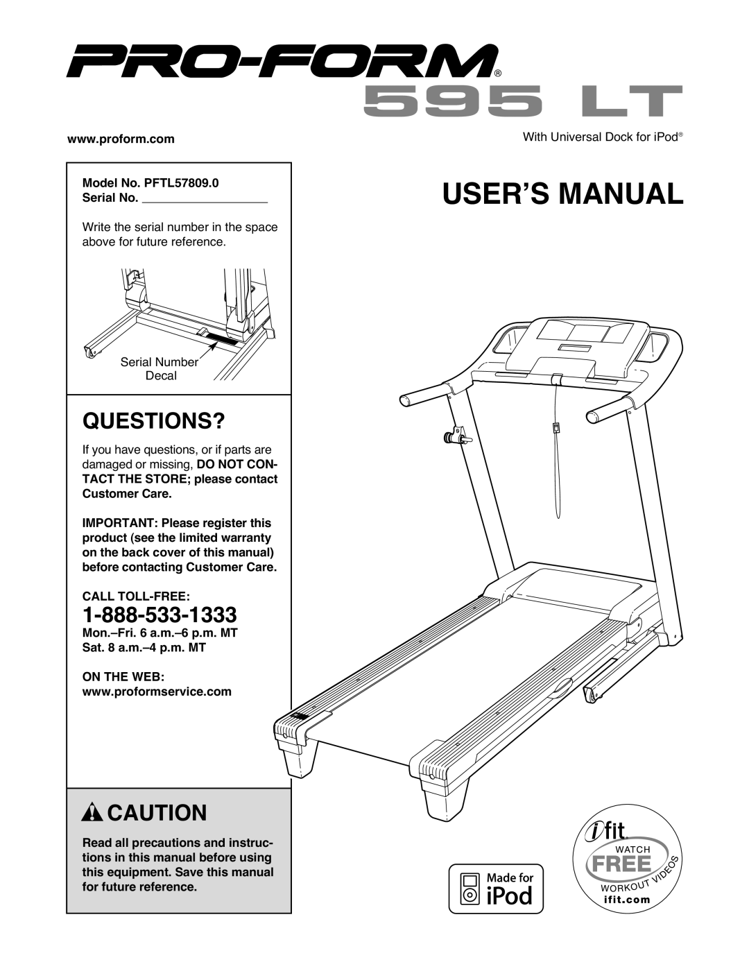 ProForm 595 lt warranty Questions?, Call TOLL-FREE, On the WEB 