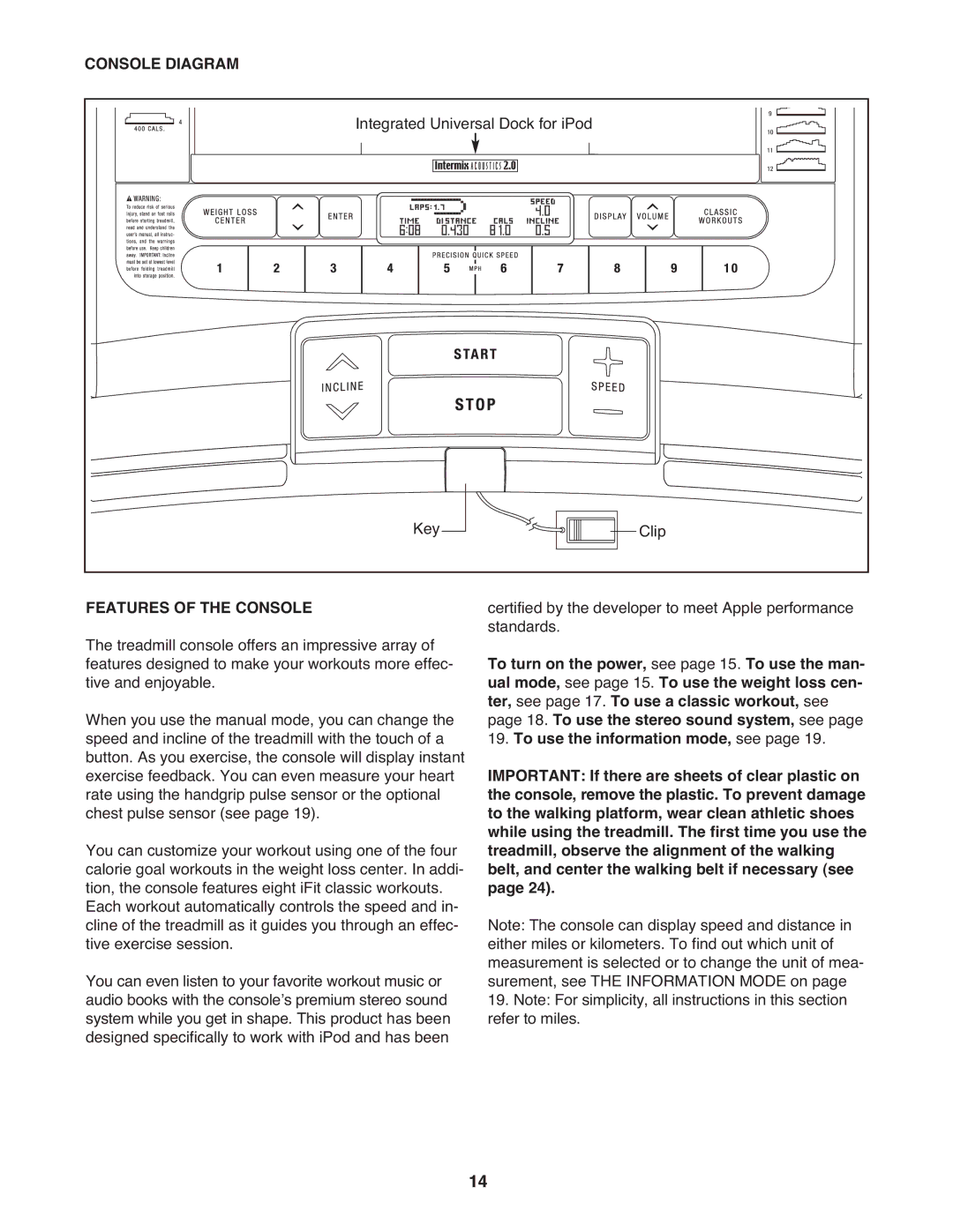 ProForm 595 lt warranty Console Diagram, Features of the Console 