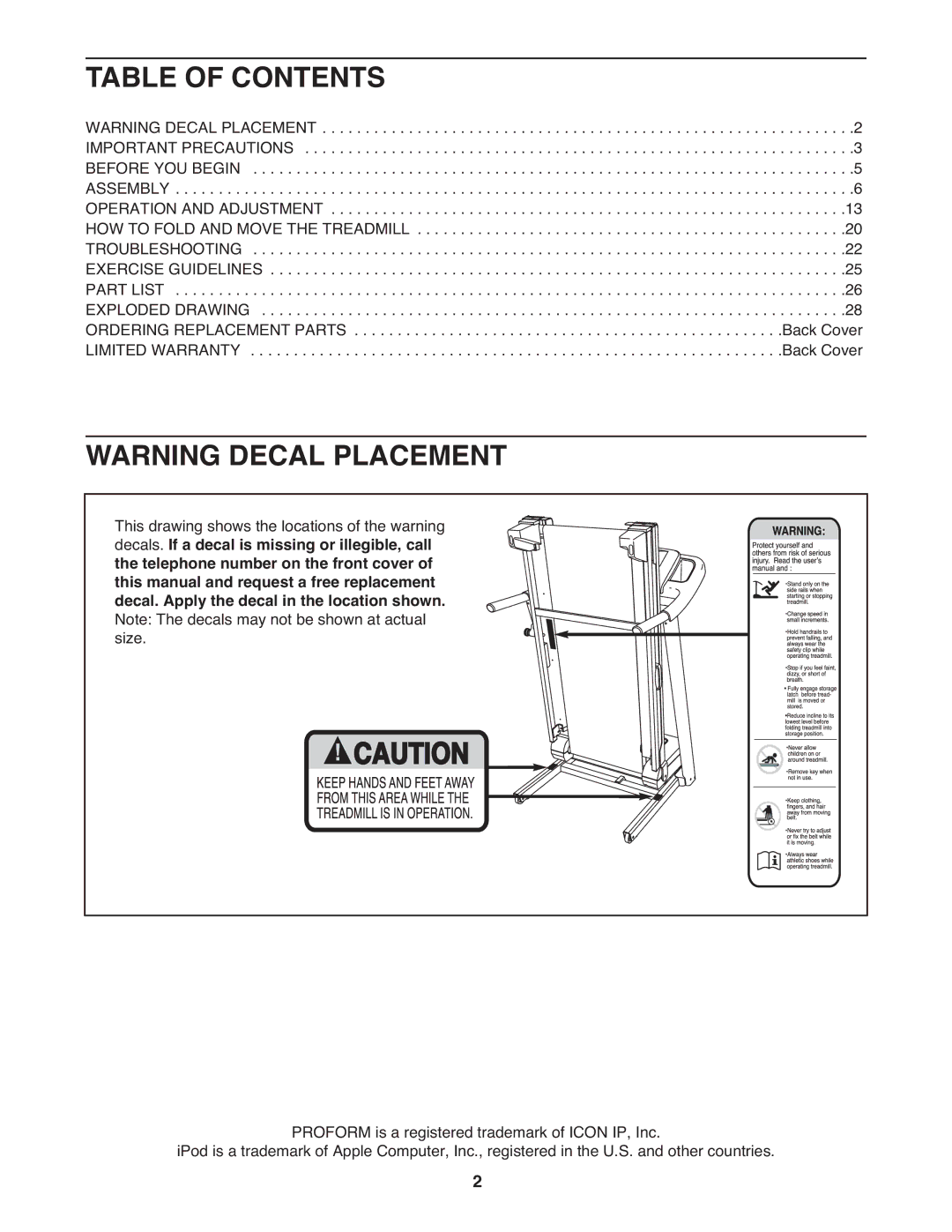 ProForm 595 lt warranty Table of Contents 