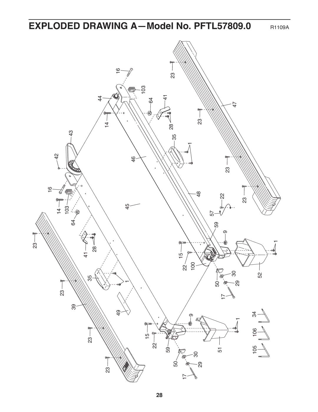 ProForm 595 lt warranty Exploded Drawing A-Model No. PFTL57809.0 R1109A 