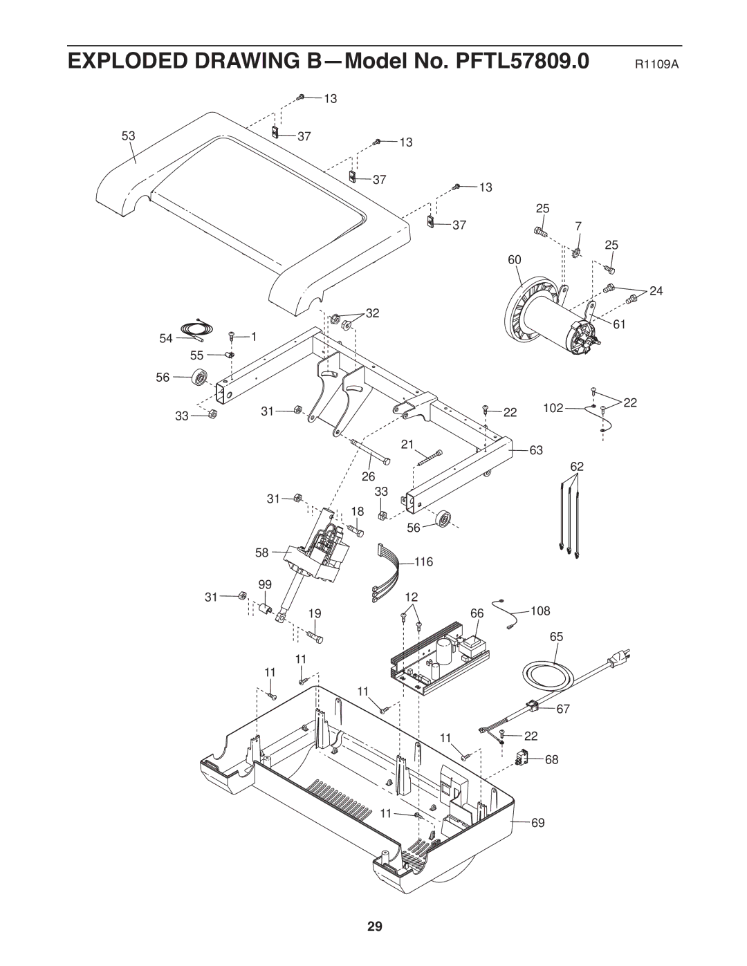 ProForm 595 lt warranty Exploded Drawing B-Model No. PFTL57809.0 R1109A 