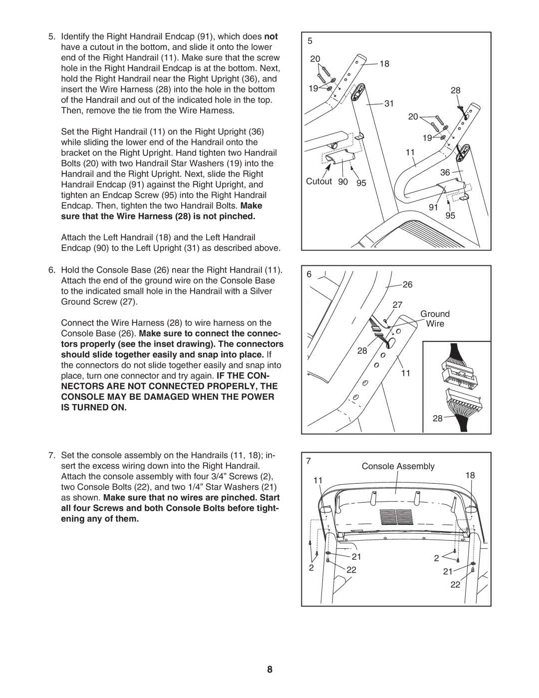 ProForm 595Pi user manual Sure that the Wire Harness 28 is not pinched 