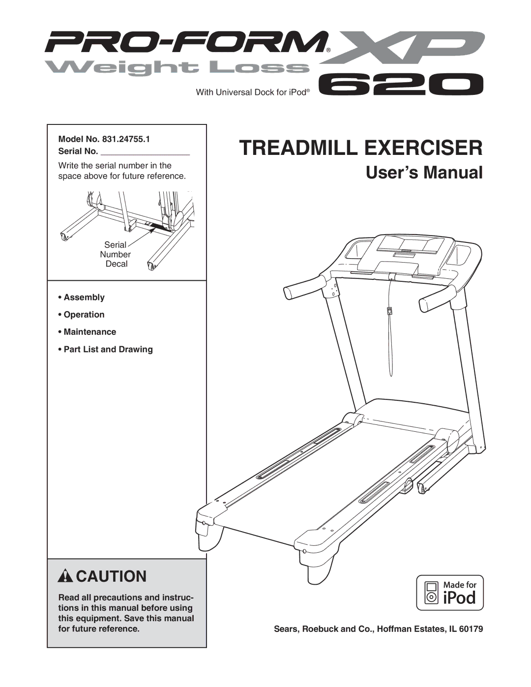 ProForm 620 user manual Model No Serial No, Assembly Operation Maintenance Part List and Drawing 