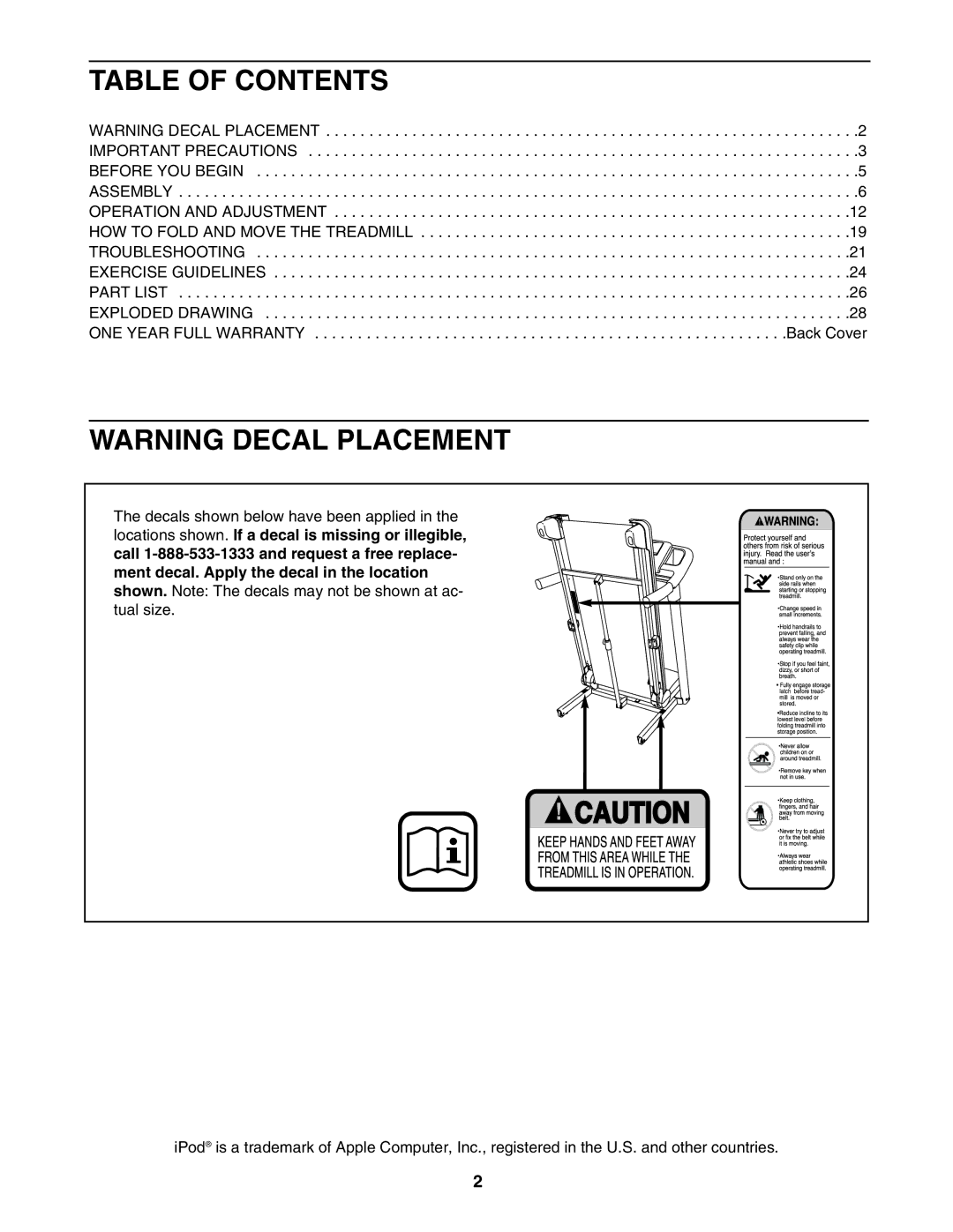 ProForm 620 user manual Table of Contents 