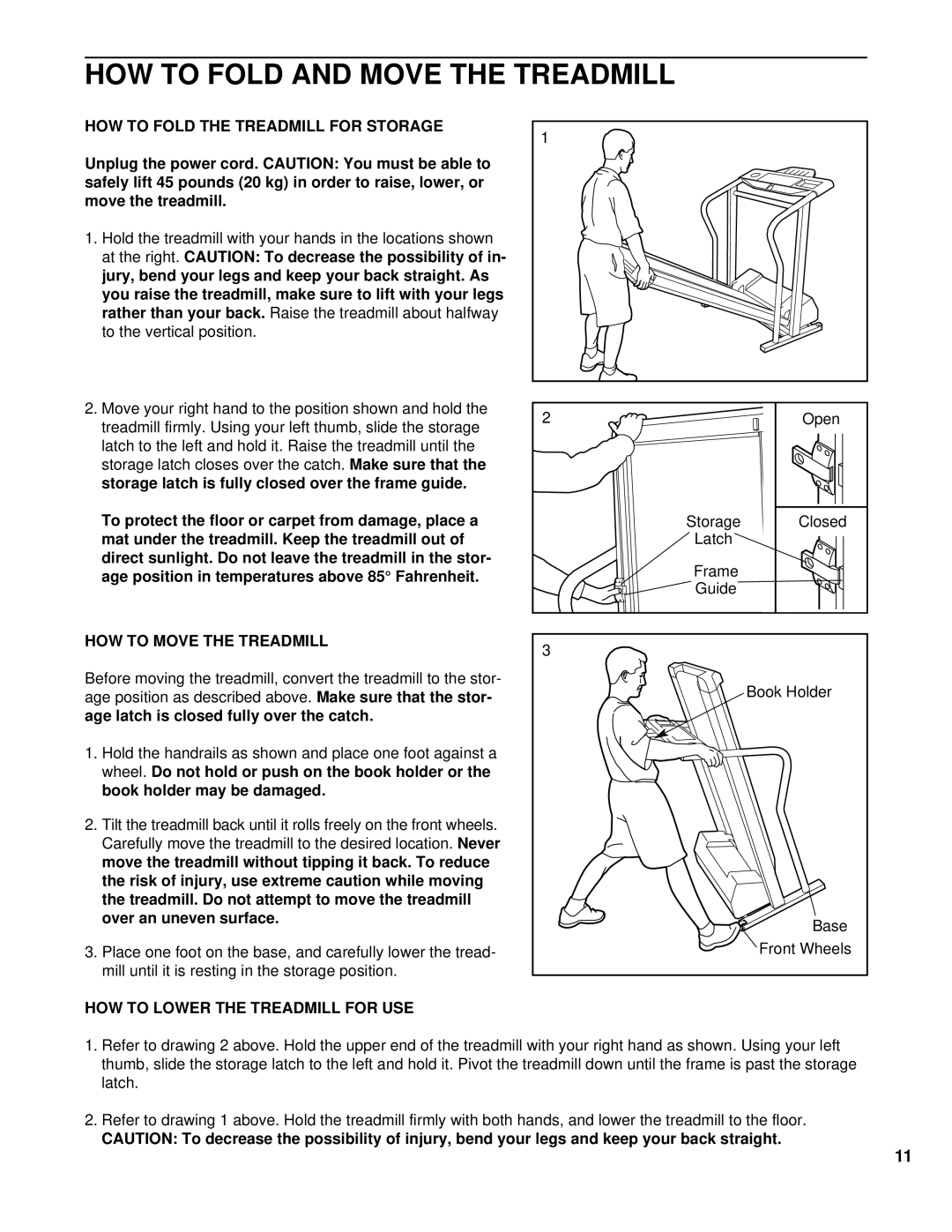 ProForm 625 EX HOW to Fold and Move the Treadmill, HOW to Fold the Treadmill for Storage, HOW to Move the Treadmill 