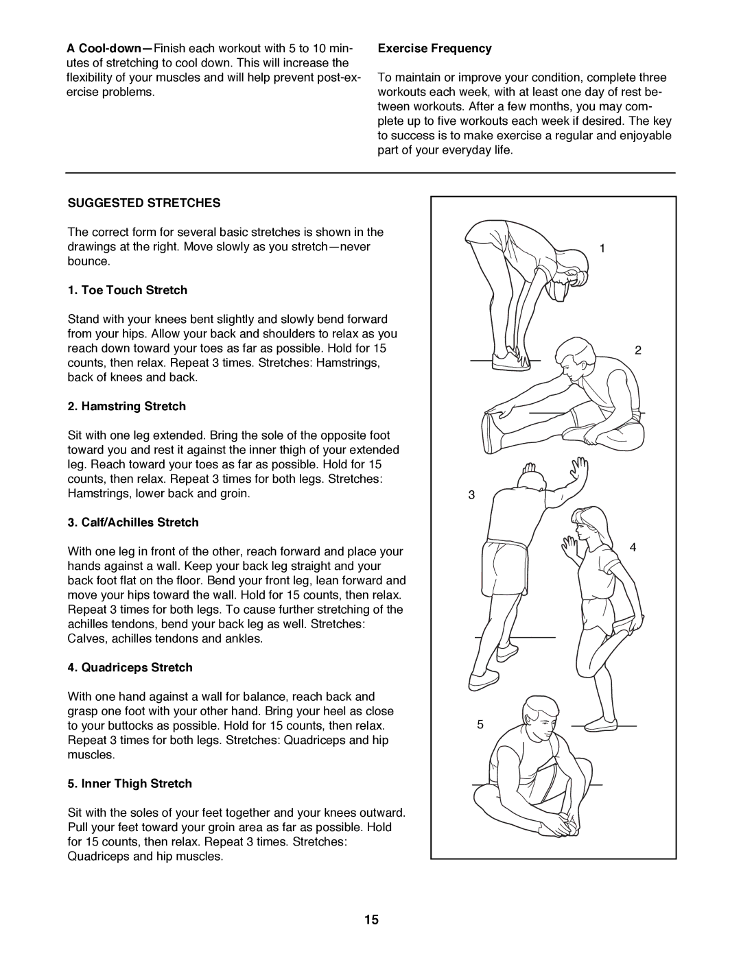 ProForm 625EX user manual Suggested Stretches 