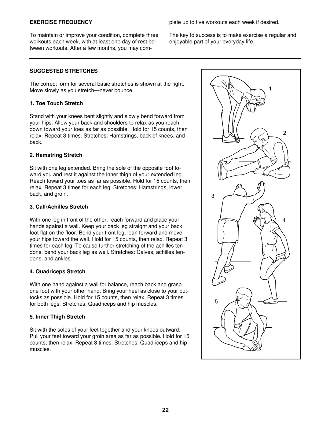 ProForm 635CW user manual Exercise Frequency, Suggested Stretches 