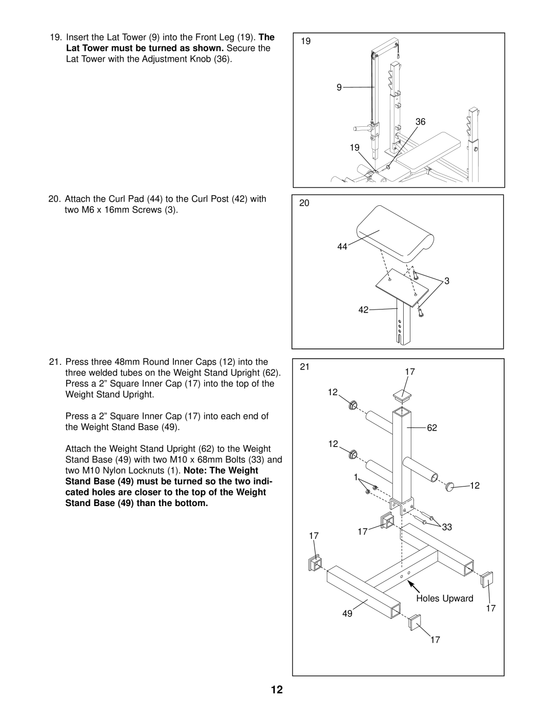 ProForm 640 user manual Holes Upward 