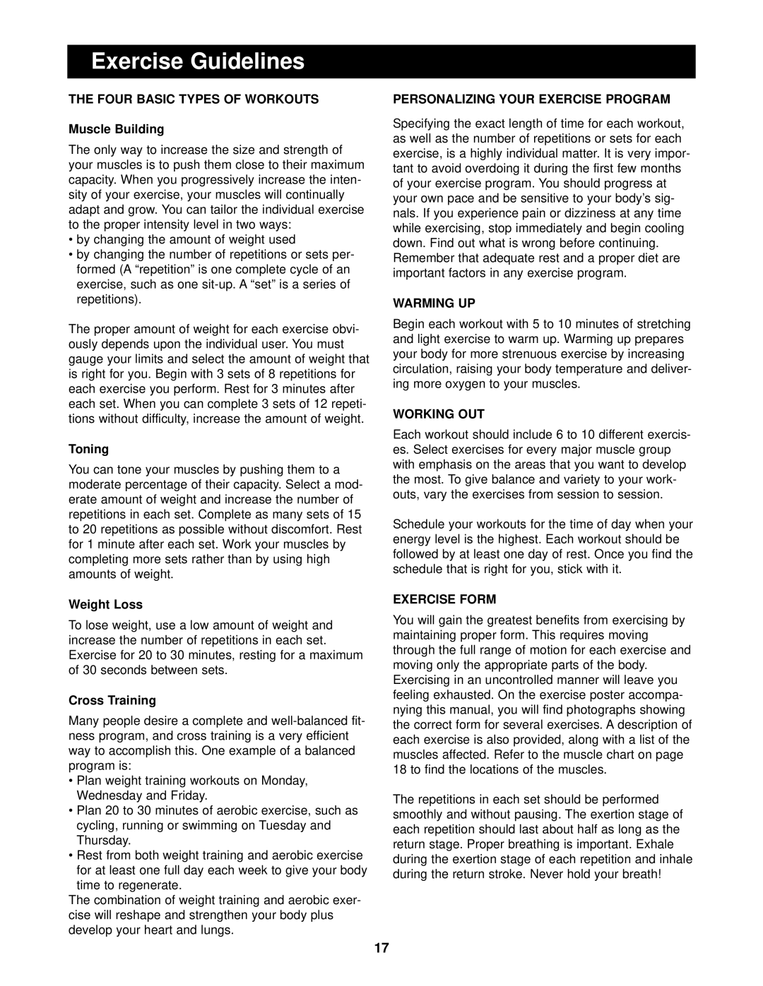 ProForm 640 user manual Exercise Guidelines 