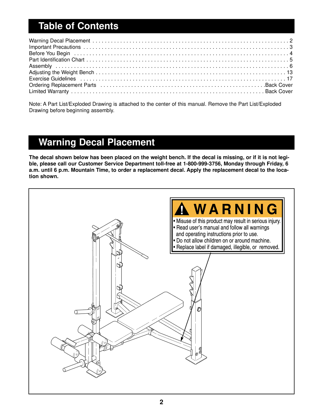 ProForm 640 user manual Table of Contents 