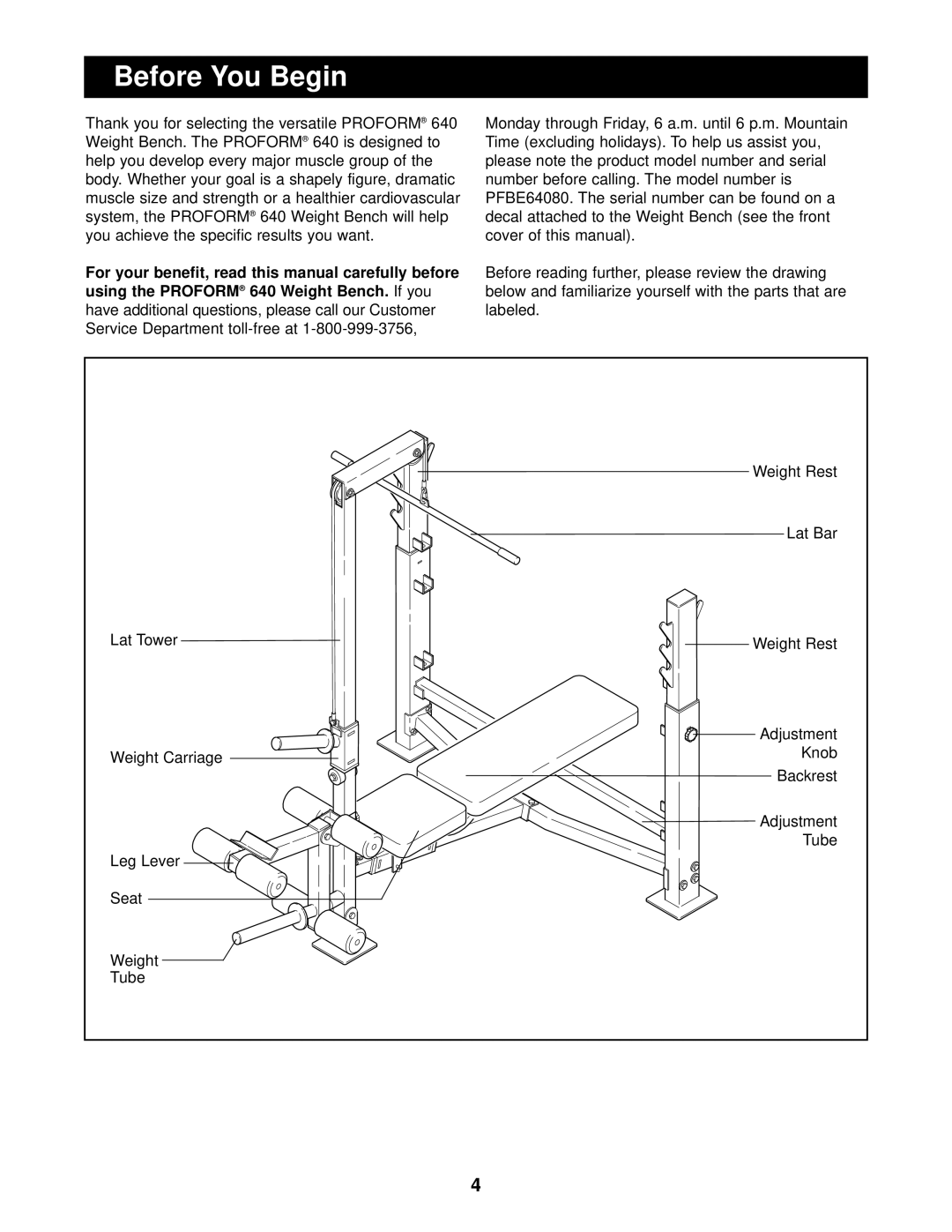 ProForm 640 user manual Before You Begin 