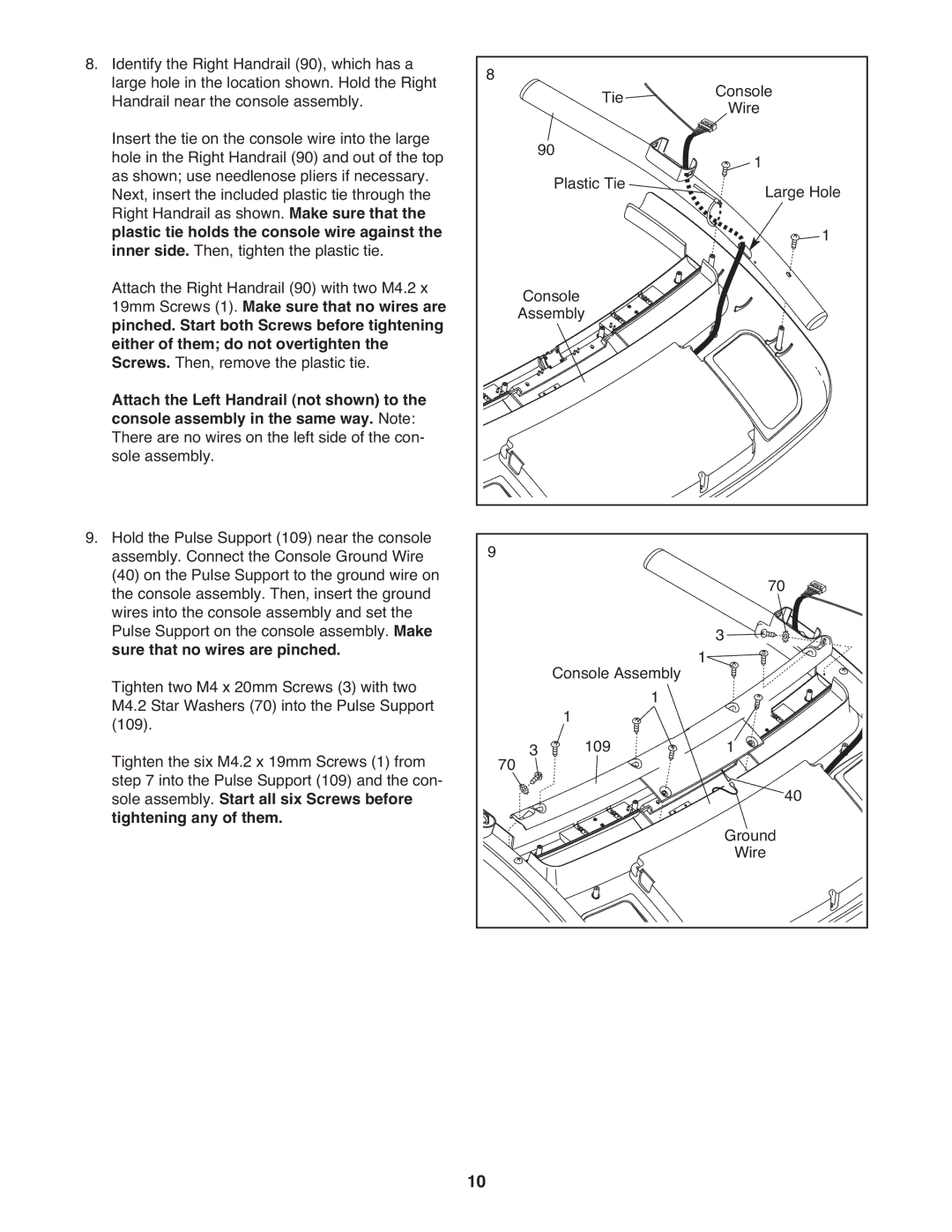 ProForm 7 manual Console Assembly 109 Ground Wire 