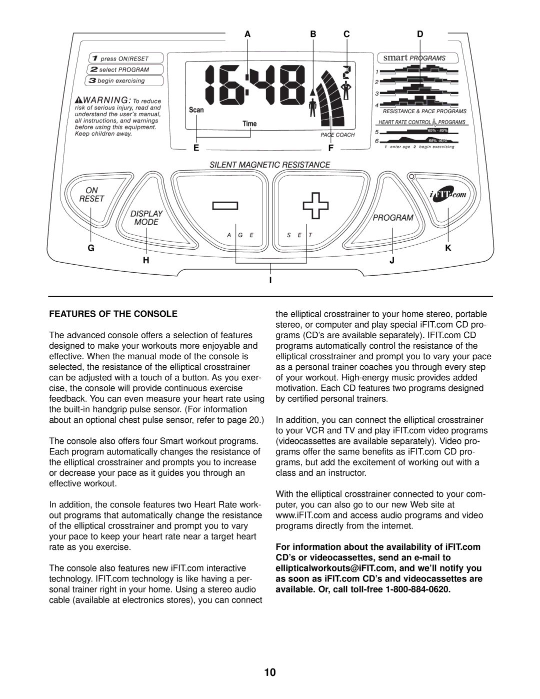 ProForm 700 user manual Features of the Console 