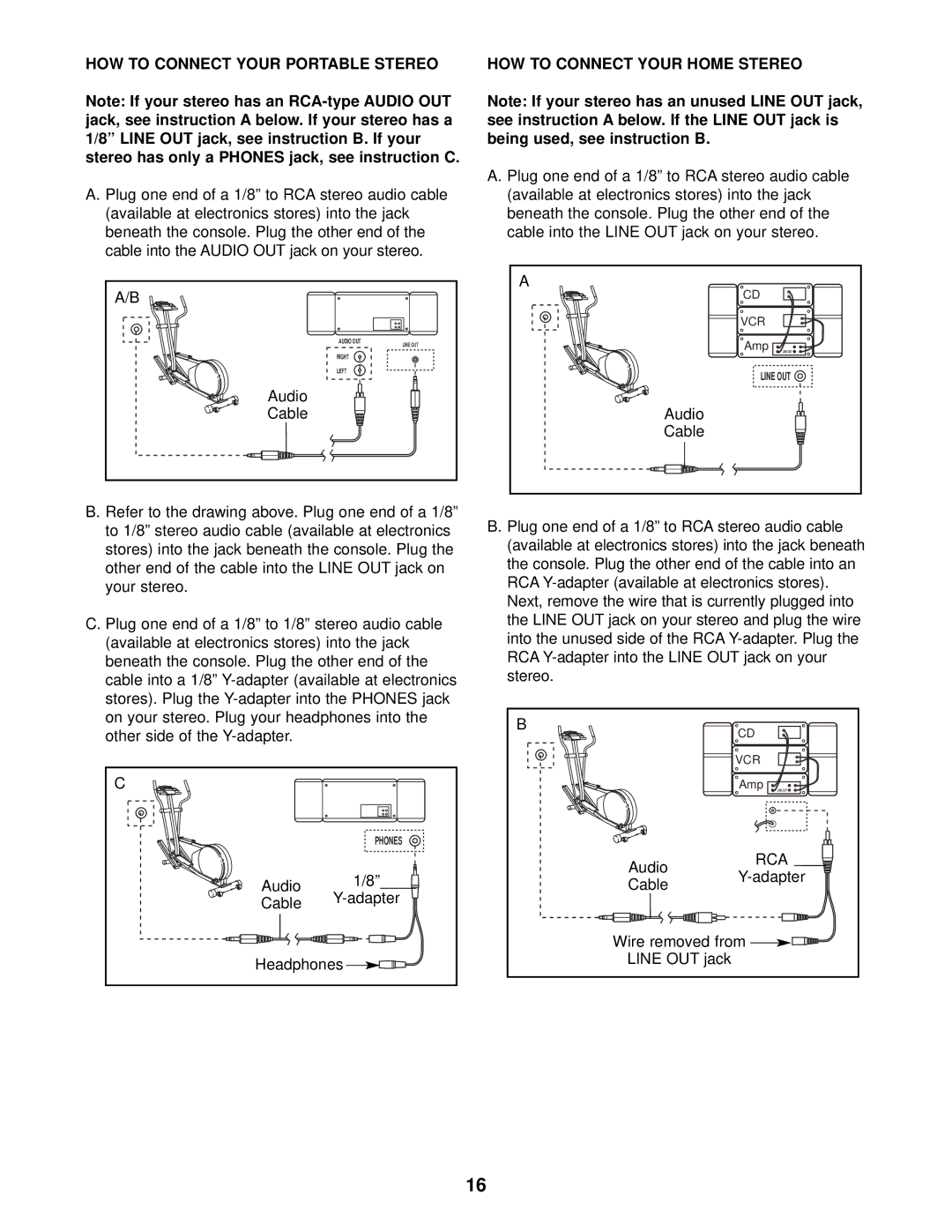 ProForm 700 user manual HOW to Connect Your Portable Stereo, Audio Cable, HOW to Connect Your Home Stereo 