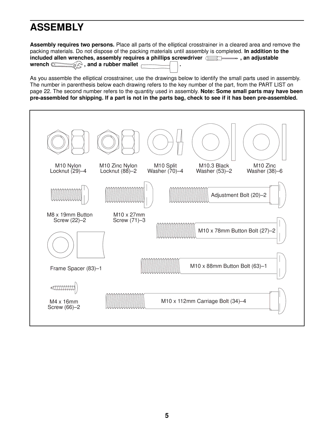 ProForm 700 user manual Assembly, Wrench A rubber mallet 