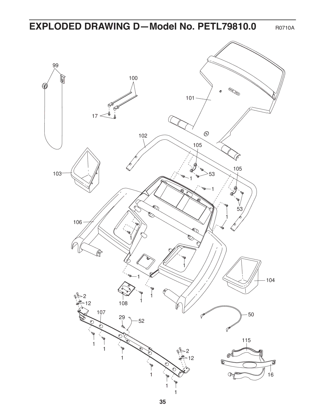 ProForm 705 ZLT manual Exploded Drawing D-Model No. PETL79810.0 R0710A 