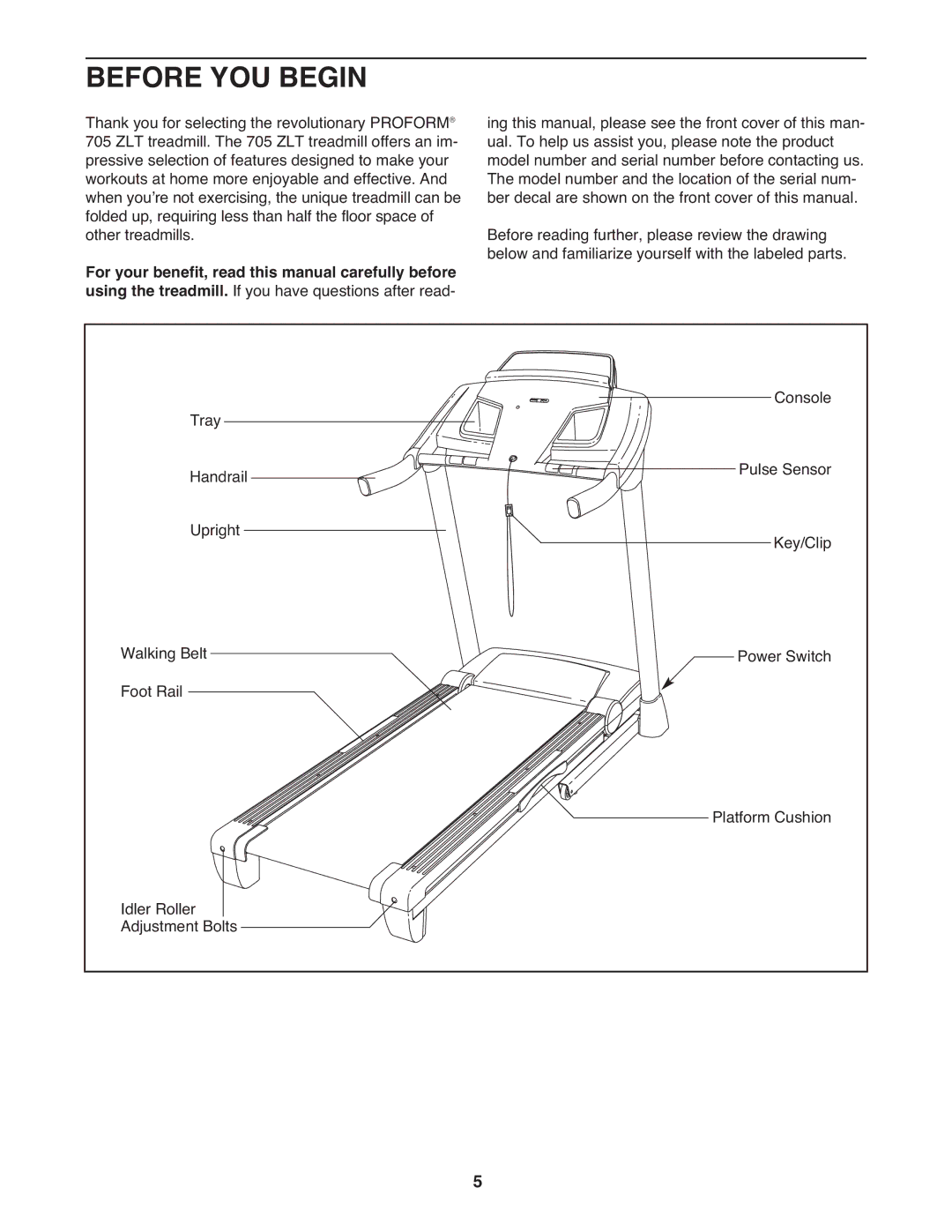 ProForm 705 ZLT manual Before YOU Begin 