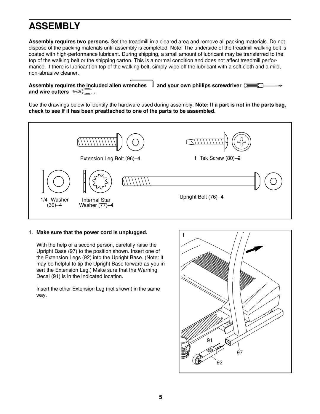 ProForm 720 user manual Assembly, Make sure that the power cord is unplugged 