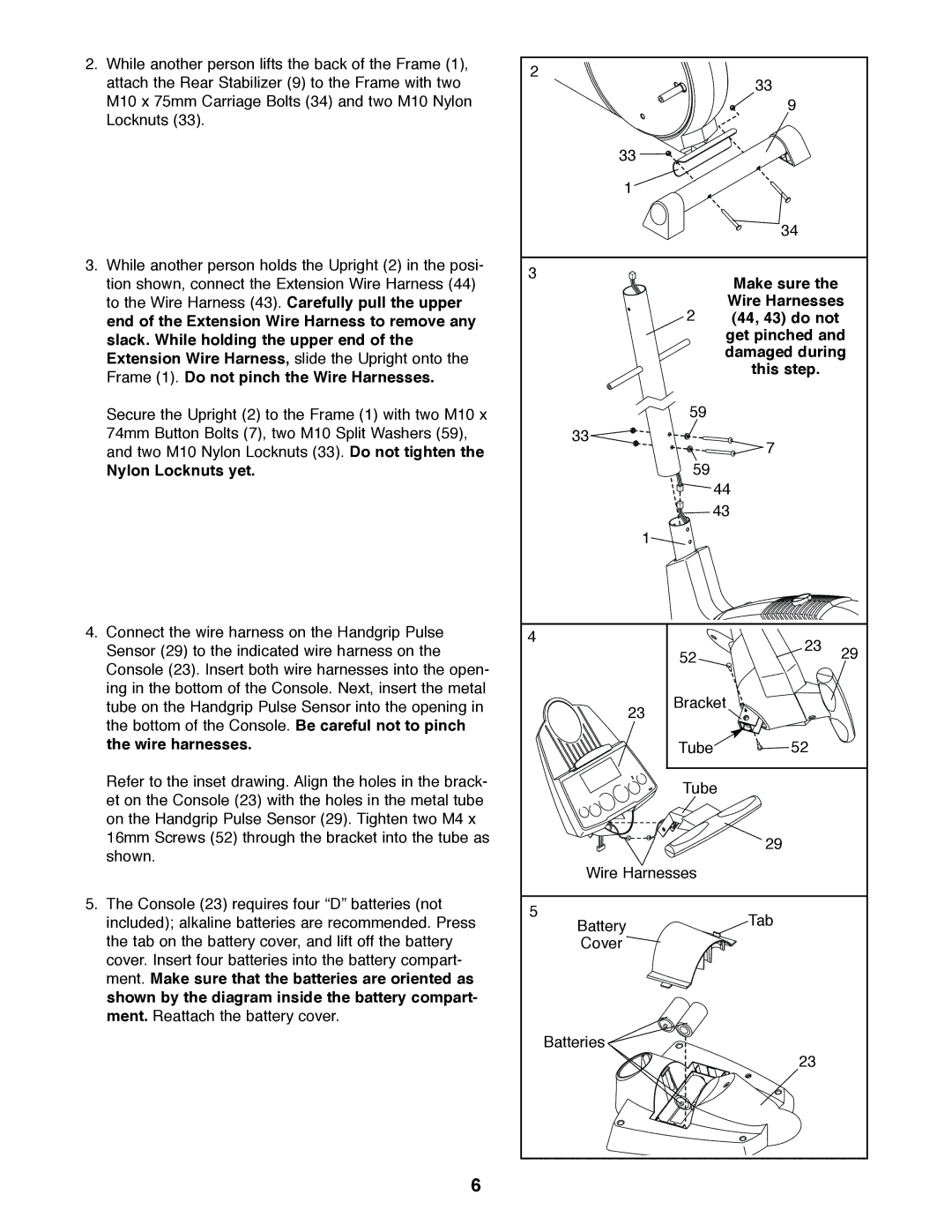 ProForm 750 user manual Nylon Locknuts yet, Make sure Wire Harnesses 44, 43 do not Get pinched, This step 