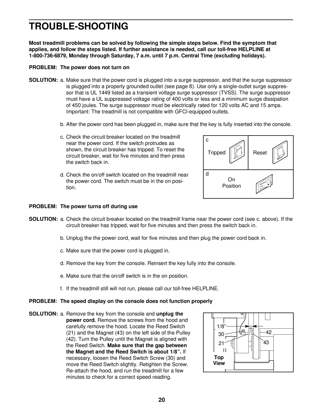 ProForm 750CS, 831.299561 user manual Trouble-Shooting, Problem The power turns off during use, Top 