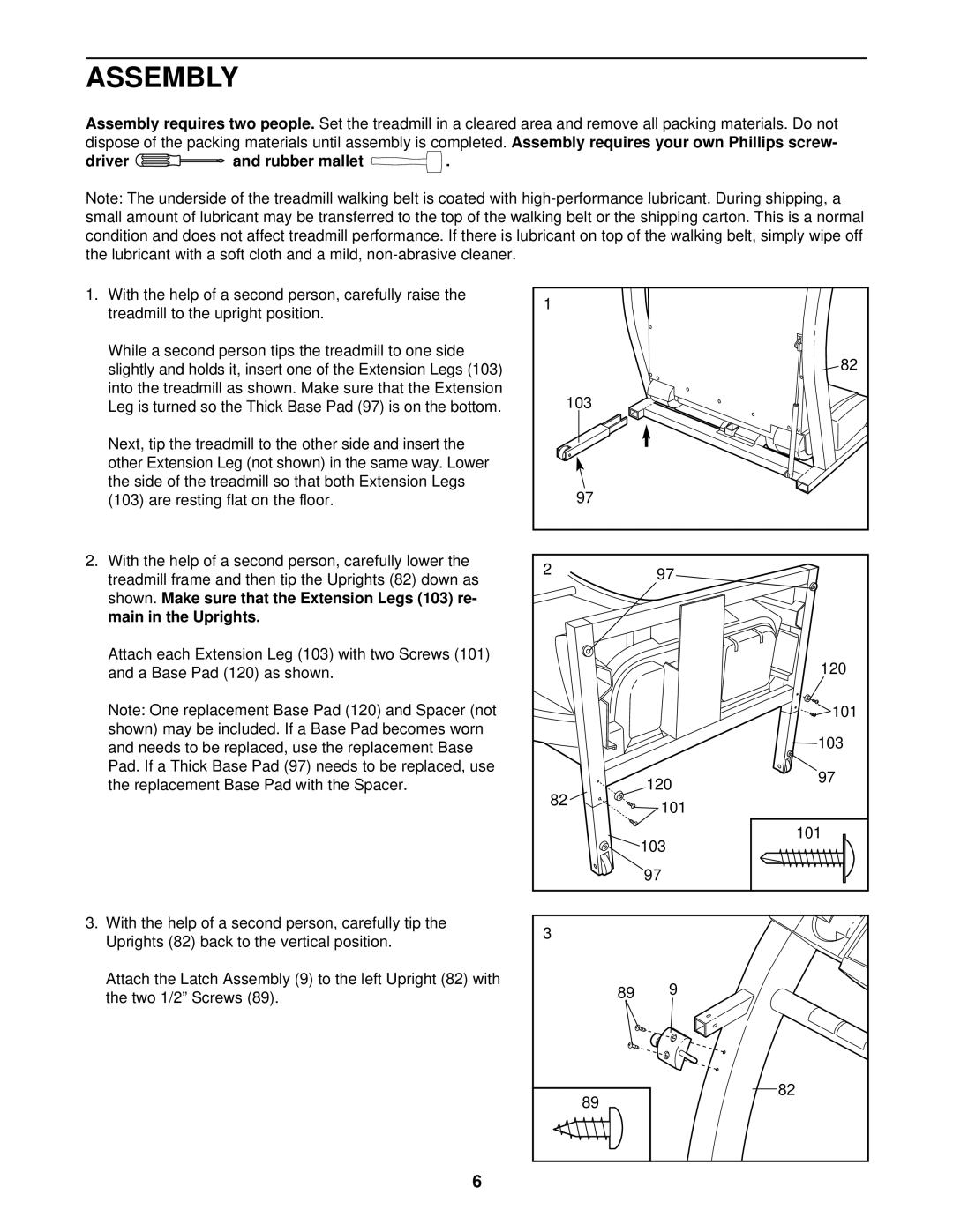 ProForm 750CS, 831.299561 user manual Assembly, Driver and rubber mallet 