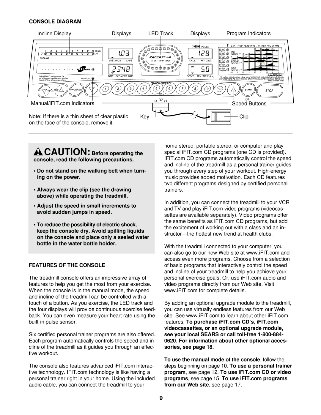 ProForm 831.299561, 750CS user manual Console Diagram, Features of the Console 