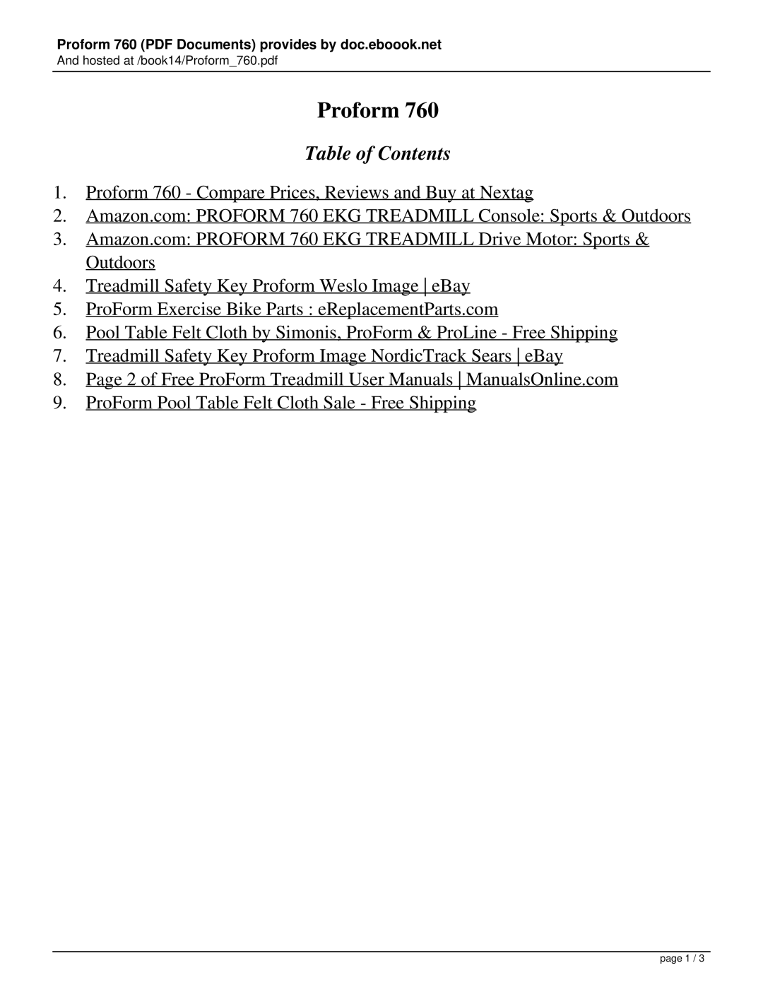 ProForm 760 EKG user manual Proform, Table of Contents 