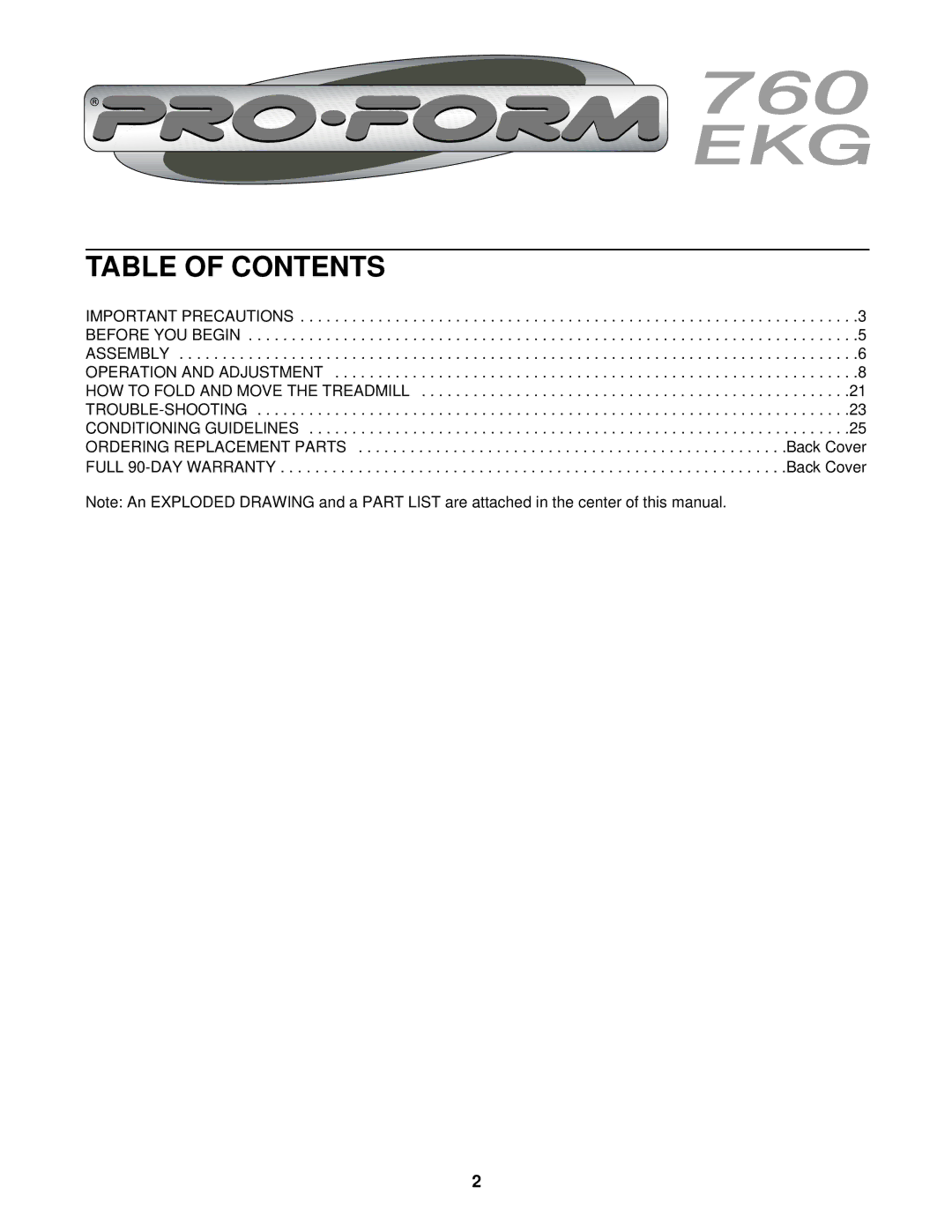 ProForm 760 EKG user manual Table of Contents 