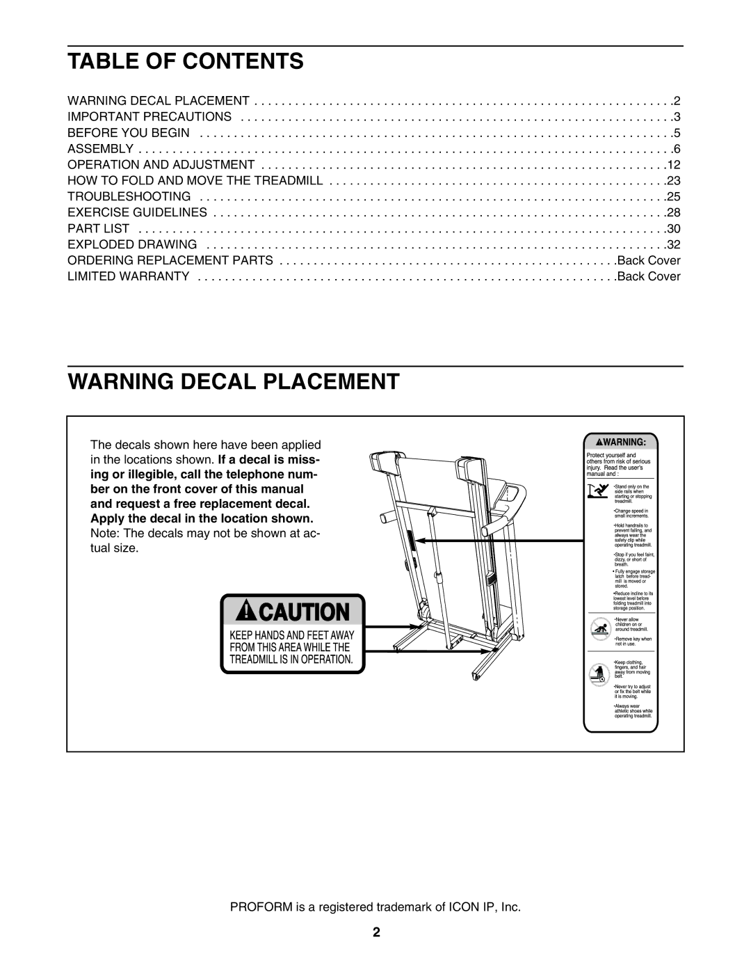 ProForm 760 user manual Table of Contents 