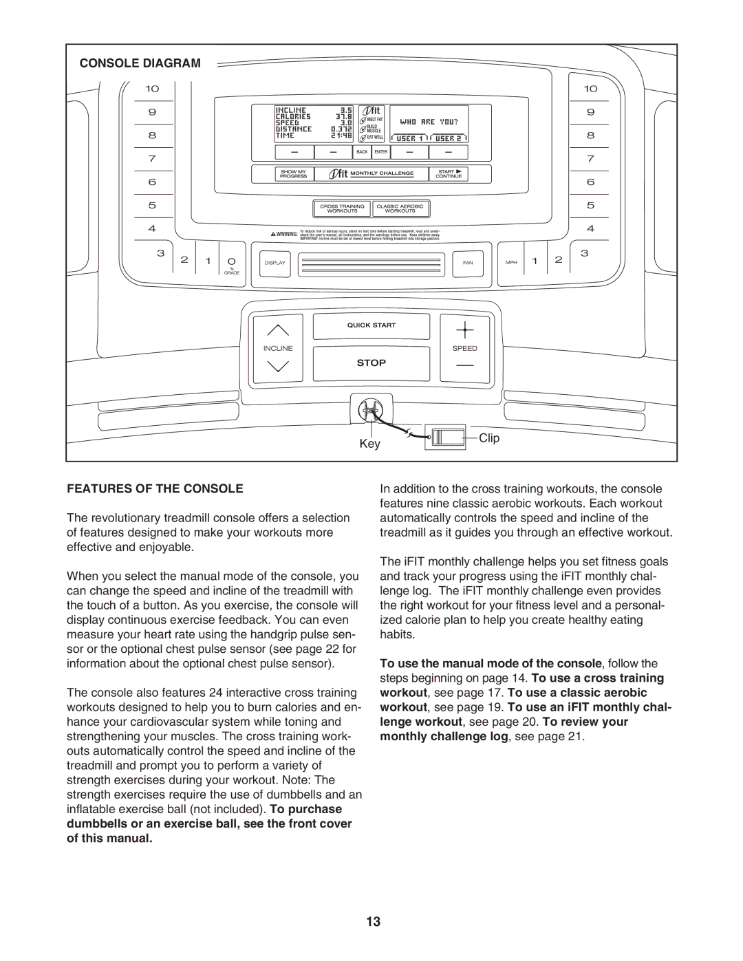 ProForm 765 user manual Console Diagram, Features of the Console 