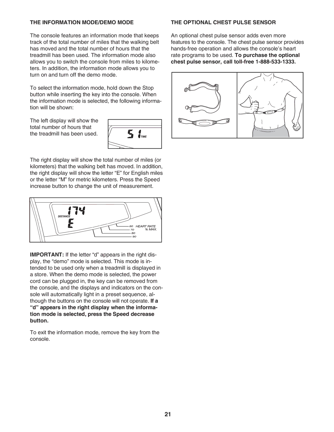 ProForm 775 user manual Information MODE/DEMO Mode, Optional Chest Pulse Sensor 