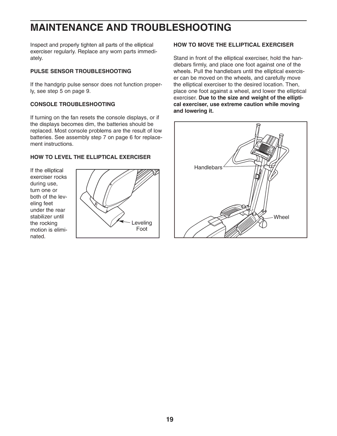 ProForm 785 S user manual Maintenance and Troubleshooting, Pulse Sensor Troubleshooting, Console Troubleshooting 