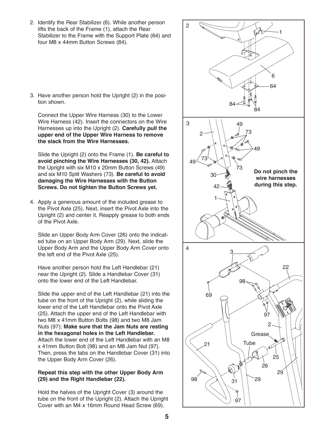 ProForm 785 S user manual Upper end of the Upper Wire Harness to remove, Slack from the Wire Harnesses 