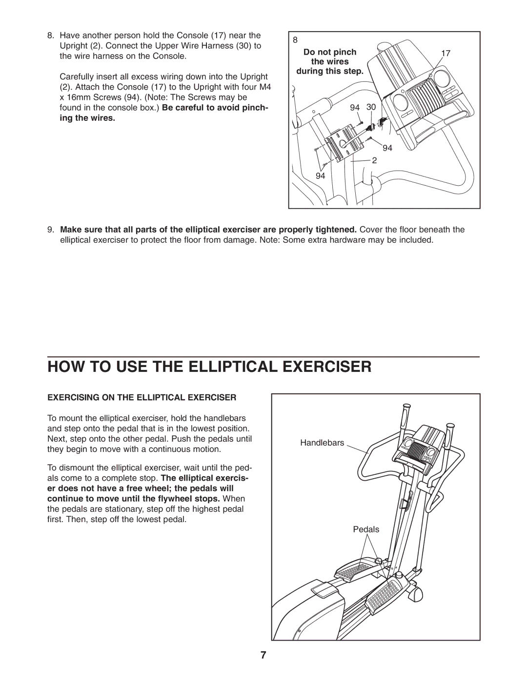 ProForm 785 S user manual HOW to USE the Elliptical Exerciser, Exercising on the Elliptical Exerciser 