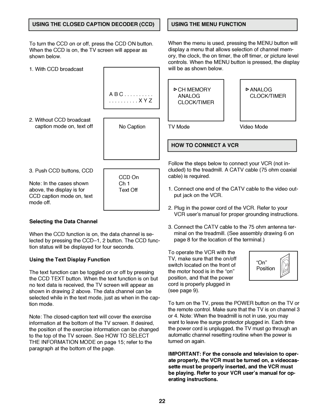 ProForm 785 TL user manual HOW to Connect a VCR, Selecting the Data Channel, Using the Text Display Function 