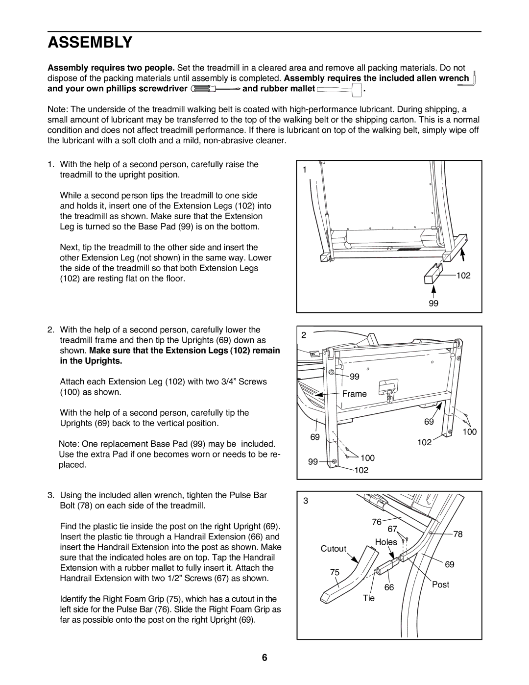 ProForm 785Pi user manual Assembly, Your own phillips screwdriver and rubber mallet 