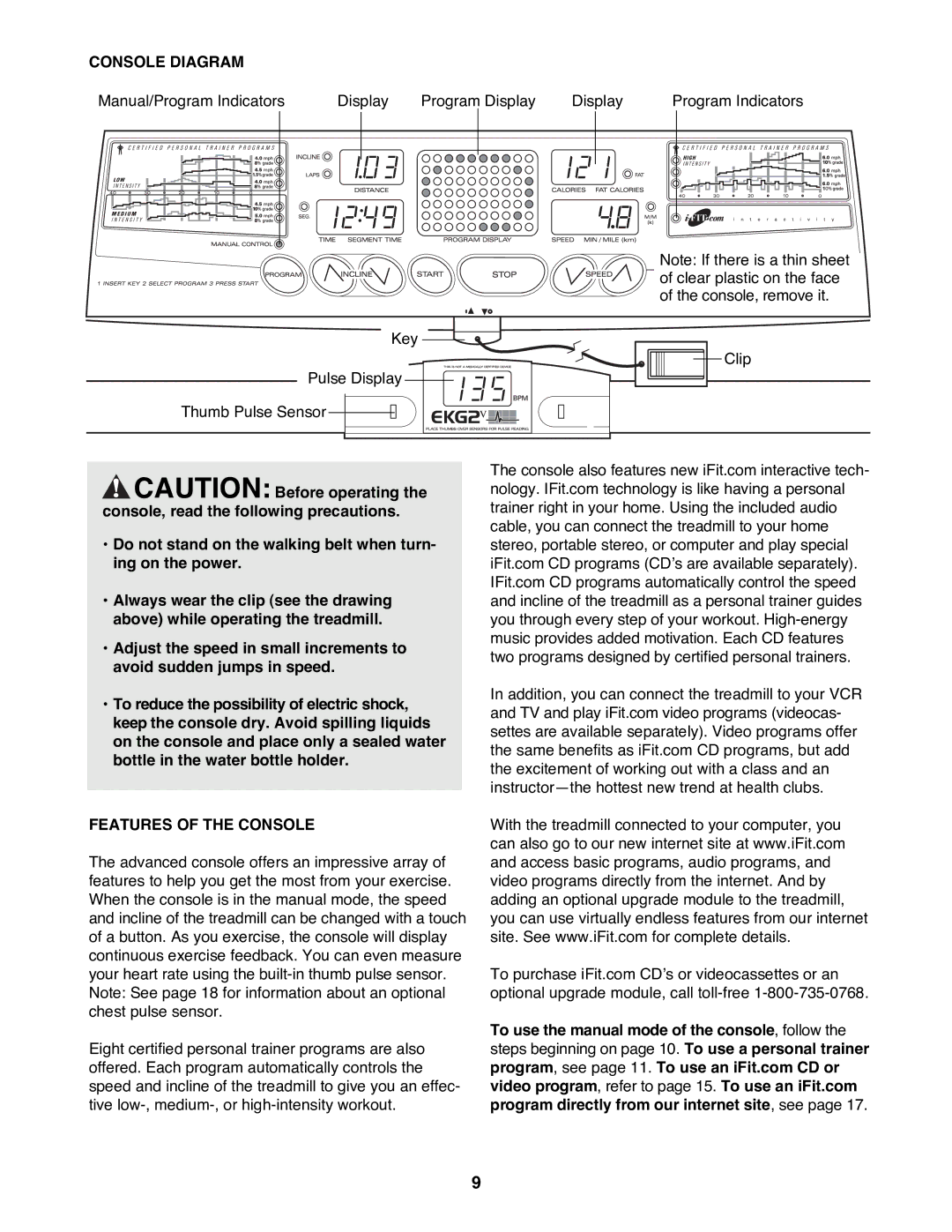 ProForm 785Pi user manual Console Diagram, Features of the Console 