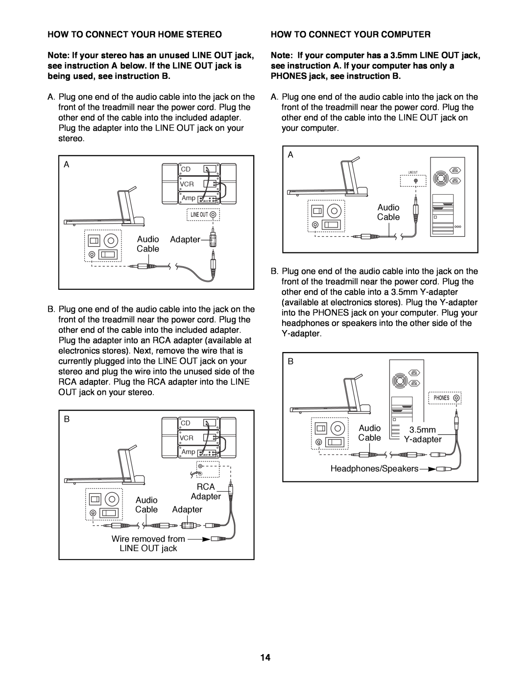 ProForm 785Pi user manual How To Connect Your Home Stereo, How To Connect Your Computer, Line Out 