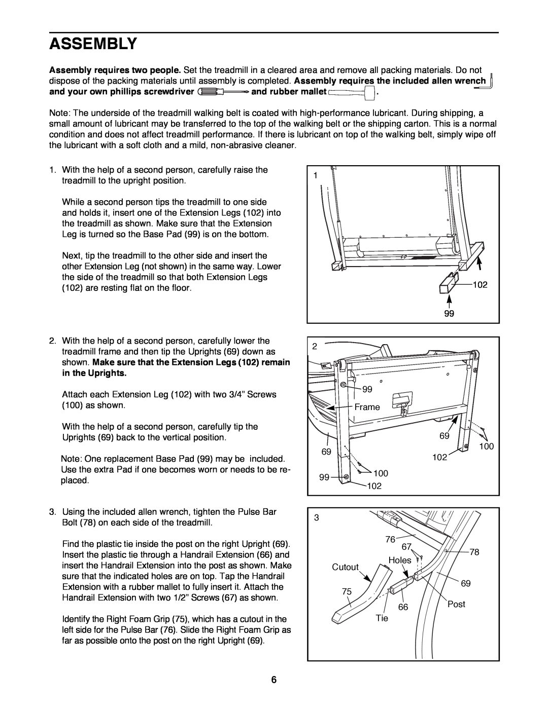 ProForm 785Pi user manual Assembly, and your own phillips screwdriver and rubber mallet, in the Uprights 